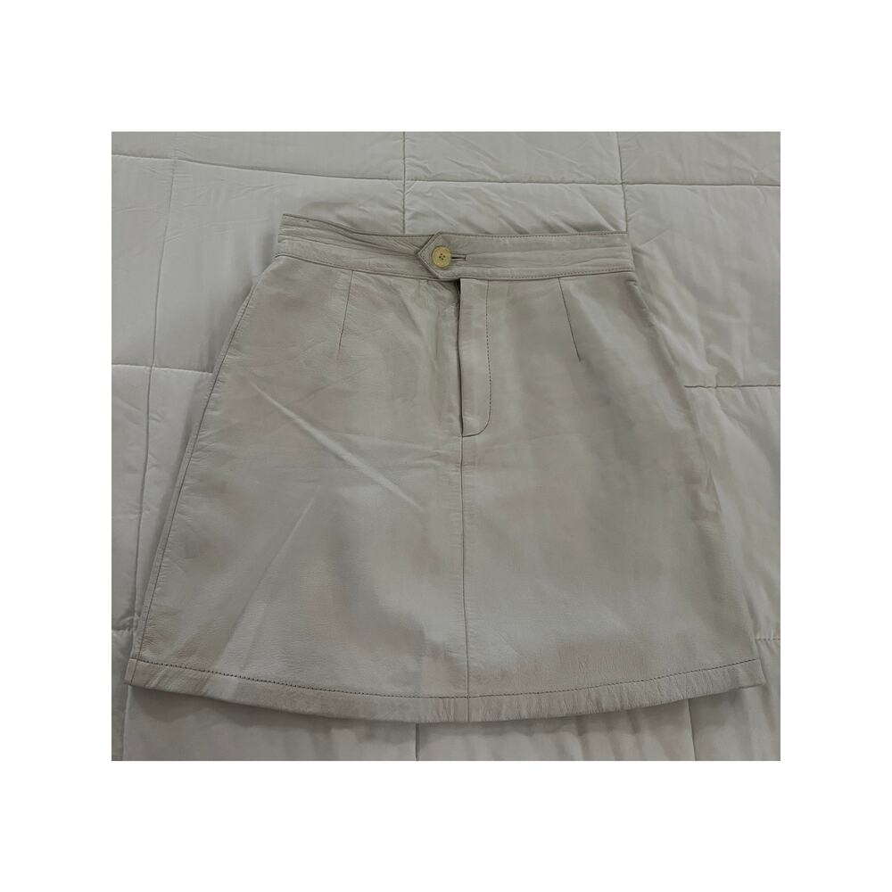 Vintage Betsy Johnson Leather Mini Skirt Cream Color Size Medium - Picture 5 of 8